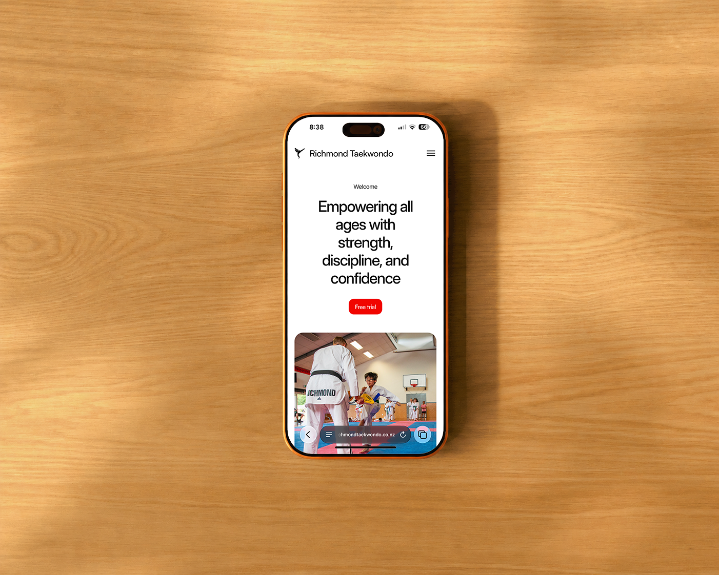 Richmond Taekwondo website shown on a phone