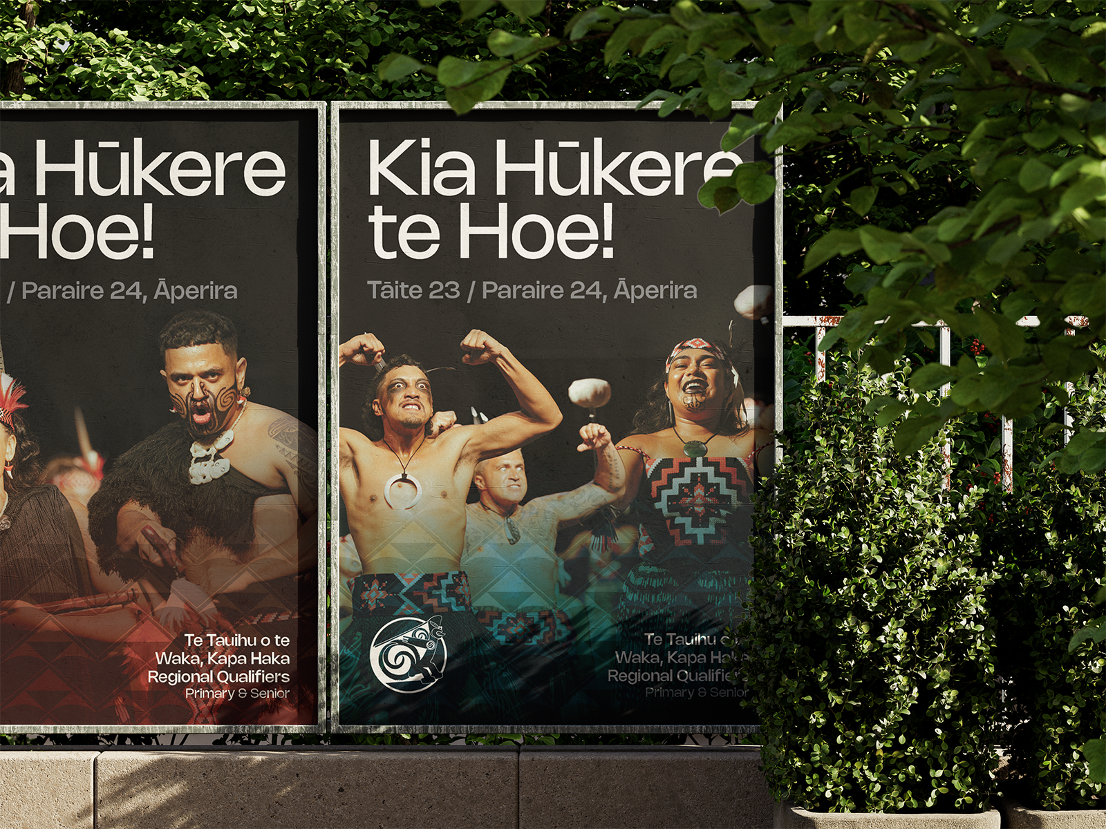 Te Tauihu Kapa Haka event posters displayed outdoors